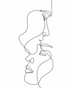 a line drawing of two people's faces, one is facing each other and the other