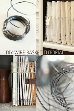 four pictures showing different wire baskets and wires