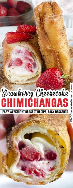 strawberry cheesecake chimichangas with cream cheese and strawberries