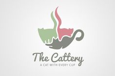 the cattery logo is shown in green, pink and grey colors on a white background