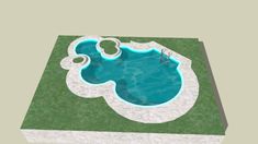 a 3d rendering of a swimming pool in the middle of a lawn and grass area