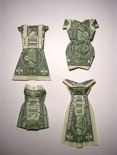 three dresses made out of one dollar bill