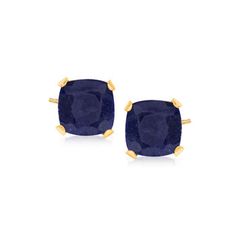 Ross-Simons - 5.50 ct. t.w. Sapphire Stud Earrings in 14kt Yellow Gold. September babies and blue lovers, rejoice! We've got the perfect, affordable pair of everyday studs for you. Beaming their signature hue, these 5.50 ct. t.w. square cushion-cut sapphire stud earrings are simply set in polished 14kt yellow gold that lets their stunning color steal the show. Post/clutch, sapphire stud earrings. Sapphire birthstones are the perfect gift for September birthdays. Sapphire Martini, Sapphire Eternity Band, September Baby, Sapphire Stud Earrings, Earrings Sapphire, Sapphire Birthstone, Sapphire Necklace Pendants, Sapphire Earrings Studs, Sapphire Studs