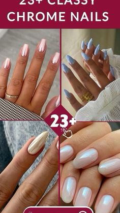 Summer Nail 2024 Designs, Almond Shaped Chrome Nails, Chrome Beach Vacation Nails, August Chrome Nails, Summer Nail Ideas Chrome, Summer Nails Metallic, Summer Nail 2024 Trends Chrome, Chrome Nail Colors Chart, Chrome Toe Nails Ideas