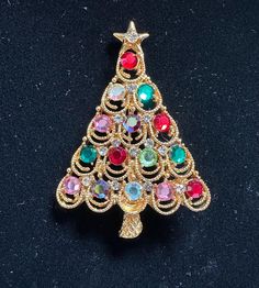 Ice Christmas Tree, Ice Crystals, Providence Ri, Color Crystal, Crystal Rhinestone, Brooch Pin, Brooches, Gold Tones, Birthday Gifts