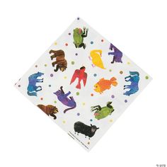 a napkin with different colored animals on it