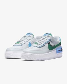 Item: Nike Women's Air Force 1 Shadow  Condition: New Color: White/Blue/Green Style Code:  CI0919-004 Size: LISTED ABOVE Comes With: Not in Original Box  100 Percent Authentic or Double your Money Back Shipping is Free in the US and 60 International Will ship using USPS or Fedex Ground Paypal confirmed address are the payments Please Bid with confidence 100% positive feedback and Owner of online rare shoe retailer JMSNEAKERS There are absolutely no RETURNS, REFUNDS, or EXCHANGES on this product Cheap Air Force 1, Tenis Air Force, Rare Shoes, Nike Air Force 1 Shadow, Air Force 1 Shadow, Trendy Shoes Sneakers, Green Sneakers, Nike Air Force Ones, Nike Shoes Women