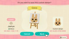 an animal crossing game screen with the words coco on it