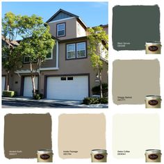 some paint colors that are in front of a house