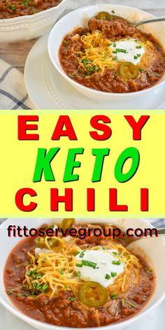 easy keto chili with cheese and peppers in a white bowl