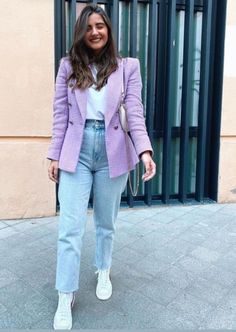 Blazer Dress For Women, Blazer Business Casual, Winter Blazer, Blazer Outfits Casual, Purple Blazer, Look Jean, Stylish Work Outfits