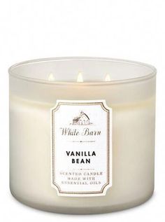 vanilla bean scented candle in a glass jar