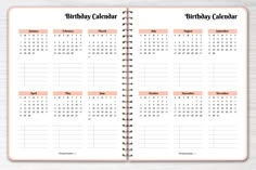 a birthday calendar is shown in an open notebook