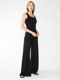 Black Ponte Knit Tank Wide Leg Jumpsuit I Ripley Rader Ripley Rader, Tall And Short, Tank Jumpsuit, Ponte Fabric, Jumpsuit Black, Knit Tank, Black Romper, Night Looks, Wide Leg Jumpsuit