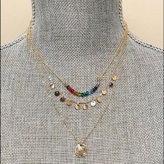 Capitalize On Two Fabulous Trends With This Wonderful Set Of Dainty Layered Chains, One With Rainbow Beads! All Three Chains= One Necklace 17”+ Extension 14k Gold Plated Finish Lead & Nickel Free 90n Layered Chains, Rainbow Beads, Bright Colored, Cool Necklaces, Walker Boots, Blush Makeup, Garment Bags, Rain And Snow Boots, Trending Accessories