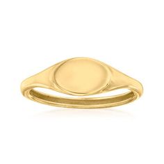 Ross-Simons - Single-Initial - Italian 14kt Yellow Gold Signet Ring Size 7. Here's a classic style that every collection calls for! Our stylish signet ring shines in polished 14kt yellow gold and can be engraved for FREE with a single initial in your choice of block or script type. Treat yourself to this timeless luxury or present it to someone special as a memorable gift they'll treasure. 1/4" wide. Made in Italy. 14kt yellow gold personalized signet ring. Classic Engraved Ring With Polished Finish, Classic Rings With Shiny Finish For Anniversary, Classic Initial Ring With Polished Finish, Classic Round Diamond Ring Tarnish Resistant, Classic 14k Gold Jewelry With Shiny Finish, Classic Round Jewelry With Hallmarks, Classic Dome Ring For Anniversary, Classic Yellow Gold Jewelry, Classic Formal Initial Ring With Hallmarks