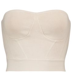 This pale beige Nour bustier from RtA is made from the label's signature RTA SKIN stretch-cotton knit to provide a streamlined silhouette. A versatile wardrobe staple, it has molded cups and features the label logo at the back. For a top-to-toe tonal look, wear yours with the matching Sibille leggings. Fitted Cotton Crop Top With Built-in Bra, Fitted Beige Tops With Built-in Bra, Chic Seamless Elastane Tube Top, Fitted Tops With Removable Bra Pads, Fitted Cropped Tube Top, White Stretch Top With Boned Bodice, White Stretch Tops With Boned Bodice, Fitted Elastane Crop Top With Seamless Construction, Fitted Bandeau Intimate With Boned Bodice