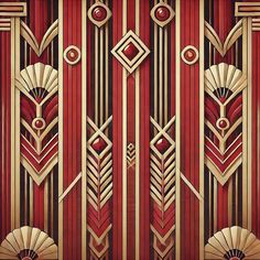 art deco wallpaper in red and gold