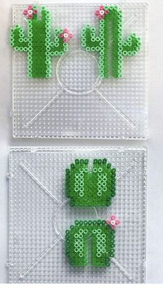 two pieces of beaded art made to look like cactuses