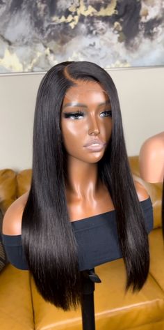 "Beginner-friendly and is constructed using 100% virgin hair extensions. Our units are glue-less and come ready to wear straight out the box. Add your lace tint or makeup to the lace and go. No salon needed!   Sizes Available: Medium (22\"-22.5\" head circumference). Please measure the circumference of your head before purchasing. All sales are final. Hair Type: 100% virgin hair extensions Texture: Straight Color: Natural Black Length: 16\" (3 bundles) Lace: 5x5 HD Lace Closure   Wig constructed with wig comb and adjustable elastic band.   All wigs have been pre-washed and styled. The processing time for this listing is 1-2 business days. Your order will be shipped after the processing period. FREE SHIPPING on all USA wig orders (excluding headband wigs). ALL SALES ARE FINAL. Due to the na Headband Wigs, Closure Wig, Lace Closure Wig, Hd Lace, Lace Closure, Virgin Hair, Lace Front Wigs, Hair Extensions, Hair Inspo