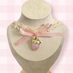 This cute choker is great for romantic outfits, the strawberry will be a wonderful accent in your look. Handmade lace ribbon choker with strawberry pedant and pink bow. Cute Pink Handmade Choker, Cute Handmade Pink Choker, Retro Cake, Fairy Vintage, Bow Choker, Choker Handmade, Ribbon Choker, Cottage Fairy, Romantic Outfit