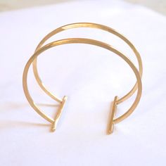 Double T Square Cuff Bracelet Gold Colored Brass by VirginiaWynne Minimalist Adjustable Open Band Bracelets, Minimalist Adjustable Open Band Bracelet, Gold Double Band Cuff Bracelet As Gift, Minimalist Adjustable Nickel-free Cuff Bracelet, Adjustable Open Band Bracelet As Gift, Adjustable Open Band Bracelet For Gift, Adjustable Bangle Bracelet With Simple Design, Dainty Stackable Cuff Bangle Bracelet, Minimalist Metal Cuff Bracelets