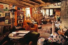 a living room filled with furniture and lots of books