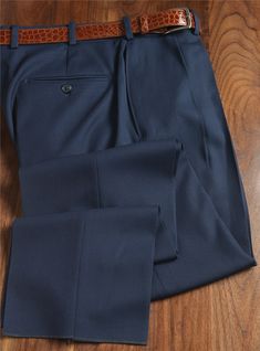 Wool Twill Trousers - The Ben Silver Collection Navy Elegant Tapered Leg Dress Pants, Elegant Navy Tapered Leg Dress Pants, Elegant Navy Bottoms For Business Casual, Elegant Navy Bottoms For Semi-formal Occasions, Elegant Fitted Navy Dress Pants, Tailored Elegant Navy Pants, Classic Navy Dress Pants For Business Casual, Elegant Tailored Navy Pants, Tailored Navy Semi-formal Pants