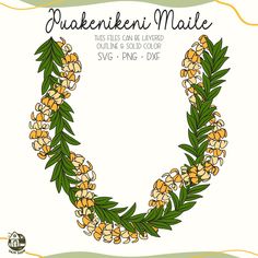 a wreath made out of flowers and leaves with the words queenie maike on it