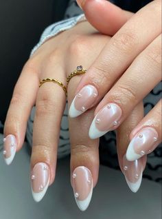 Hoco Nails, Graduation Nails, Her Nails, Pearl Nails, Pink Nail, Bridal Nails, Prom Nails, Short Acrylic Nails, French Tip Nails