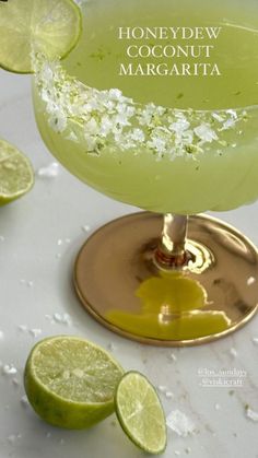 This contains an image of: Honey Dew Coconut Margarita Coconut Tequila, Cocktail Recipes Tequila, Winter Cocktails Recipes, Coconut Margarita, Cocktail And Mocktail, Summertime Drinks, Honey Dew, Boozy Drinks, Work Friends