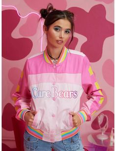 Care Bears Rainbow Varsity Racing Jacket Care Bears 80s, Care Bears Logo, Care Bears Rainbow, The Care Bears, Bears Logo, Nascar Jacket, Ombre Print, Her Universe, Bear Logo