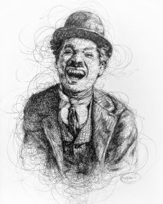 a drawing of a man wearing a hat and tie