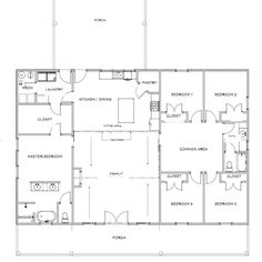 the floor plan for an office with two separate rooms and one living room on each side