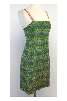 Size 4 Green Multi-Color Paisley Print Dress Self 17% silk 38% viscose 45% lurex Lining 100% acetate Made in USA Pink spaghetti straps Emrbroidered, sequined & beaded print Concealed back zip Shoulder to hem 34" Pink Spaghetti, Nanette Lepore Dress, Paisley Print Dress, Buy Shoes Online, Paisley Dress, Nanette Lepore, Casual Work, Work Casual, Paisley Print