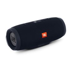 the jbl boom 3 portable bluetooth speaker has an orange and black logo on it