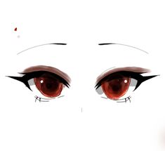 an anime woman's eyes with red and white makeup