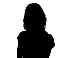 the silhouette of a woman's back with her hands on her hips, against a white background