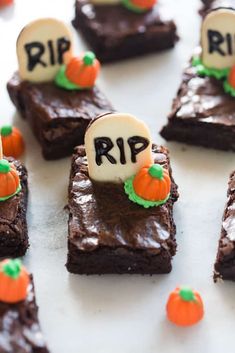 some brownies with halloween decorations on them