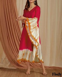 Fisdy - Vestido de manga campana con estampado Tie Dye y bloques de color Tie Dye Dress Outfit, Tie And Dye Dresses, Tye Dye Dress, Dress With Bell Sleeves, Long Kurti Designs, Cotton Kurti Designs, Tie Dye Outfits, Indian Bridal Fashion, Dye Dress