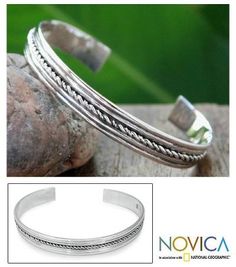 Handcrafted Sterling Silver Cuff Bracelet - Harmony | NOVICA Paw Print Jewelry, Dragon Bracelet, Ribbon Jewelry, Classic Bracelets, Printed Jewelry, Silver Chain Bracelet, Rope Design, Sterling Silver Cuff Bracelet, Elegant Bracelet