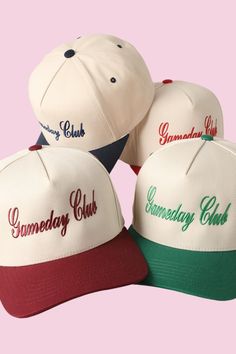 Gameday Club Vintage Embroidered Trucker Hat Available in Red, Burgundy, Navy & Green. ✨THE DETAILS✨ - Gameday Club Fun Text    Embroidery - 5 Panel Canvas Baseball Cap - 100% Cotton - Adjustable Buckle Closure *One Size Fits All - Adjustable Strap Makes Fit Comfortable.* Text Embroidery, Vintage Trucker Hat, Vintage Trucker Hats, Fun Texts, Hat Ideas, Red Burgundy, Navy Green, Navy And Green, Trucker Hats