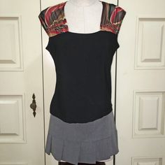 Susan Lawrence Multi Color Sheer Upper Body & Black Sleeveless Top Women's Size Large Nwt - Made In The Usa Fitted Sleeveless Tank Top For Fall, Body Black, Black Sleeveless Top, Womens Sleeveless Tops, Black Sleeveless, Upper Body, Black Red, Sleeveless Top, Multi Color