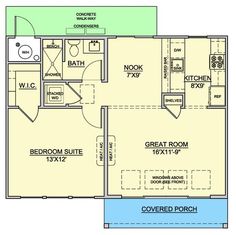 the floor plan for a two bedroom, one bath apartment with an attached bathroom and laundry room