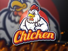 an image of a chicken mascot on the side of a wall