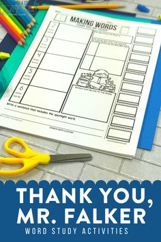 thank you, mr falker word study activities for kids to do with their teacher