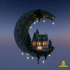 a small house is sitting on top of the moon