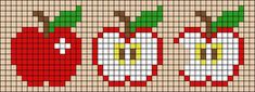 a cross stitch pattern with two red apples on each side and one green apple in the middle