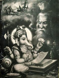 an image of lord ganesha with his book