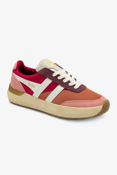 Gola Women's Raven Orange Spice/Raspberry/Coral Pink Atheltic Lace Up Nursing Shoes, Athletic Nursing Shoes Red Reebok Sneakers, Pink Tennis Shoes Outfit, Pink Oxford Shoes, Pink Sneakers Outfit, Comfortable Travel Shoes, Red Reebok, Red Suede Shoes, Pink Tennis Shoes, Tennis Shoes Outfit